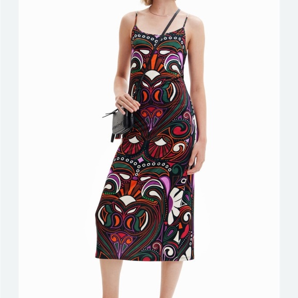 Desigual Tribal Retro Slinky Midi Dress XL - Picture 1 of 16